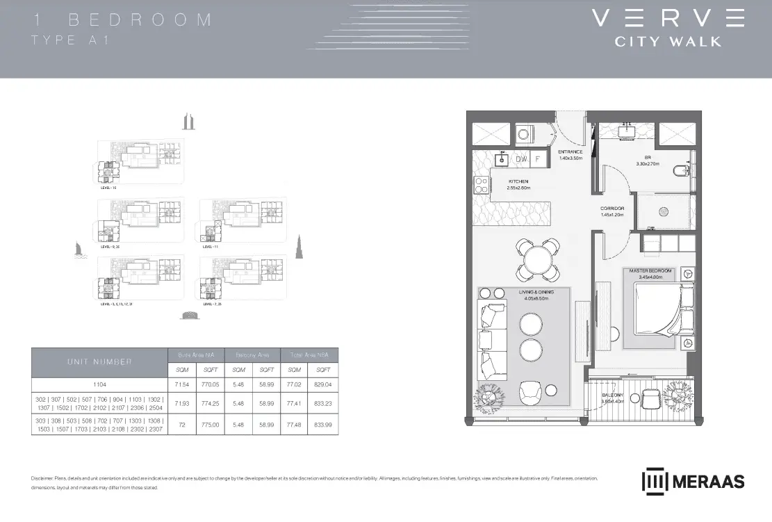 Verve by Meraas 1 bed Floor plan Type A1