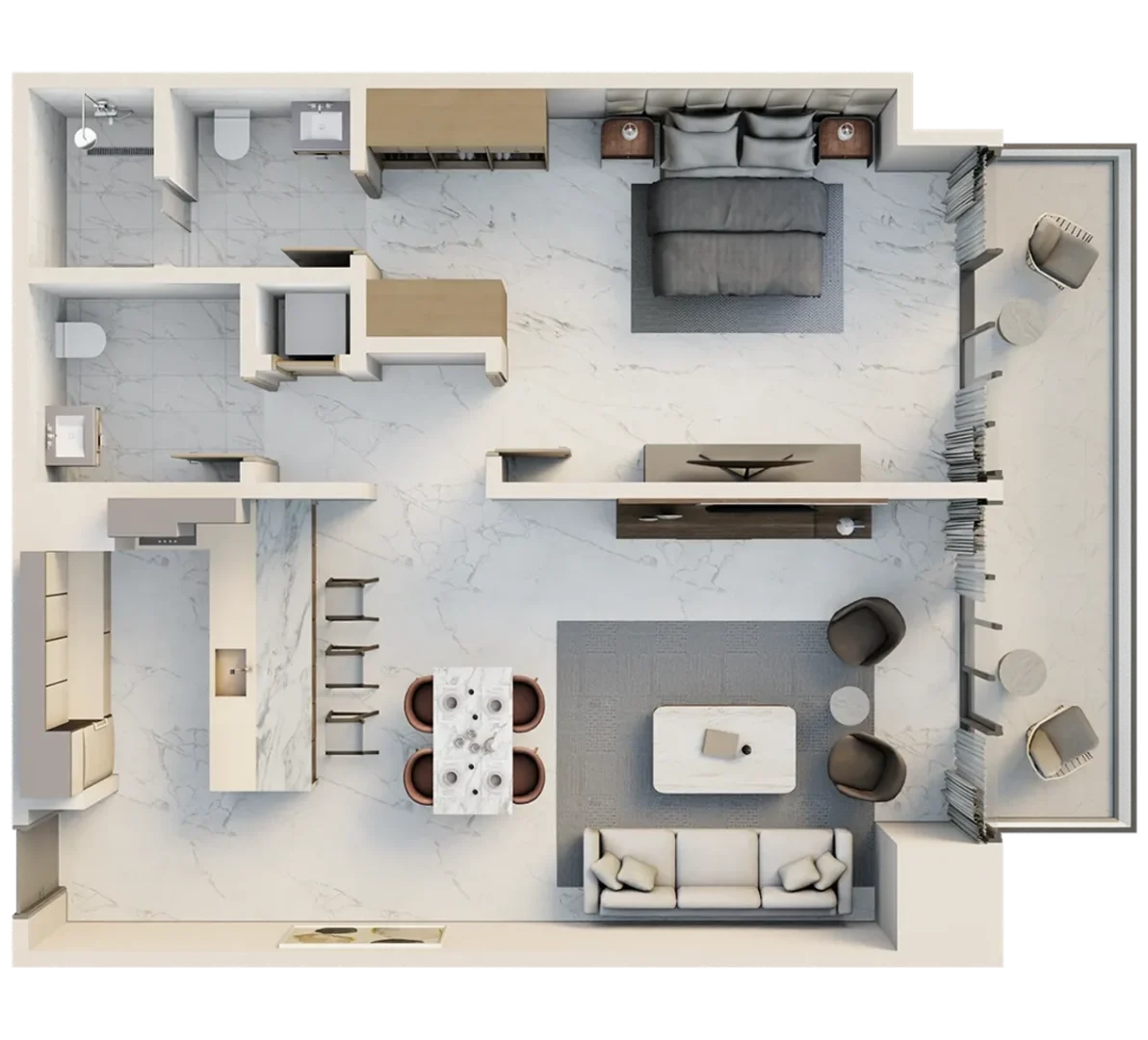 One River Point by Ellington 1 bedroom floor plan