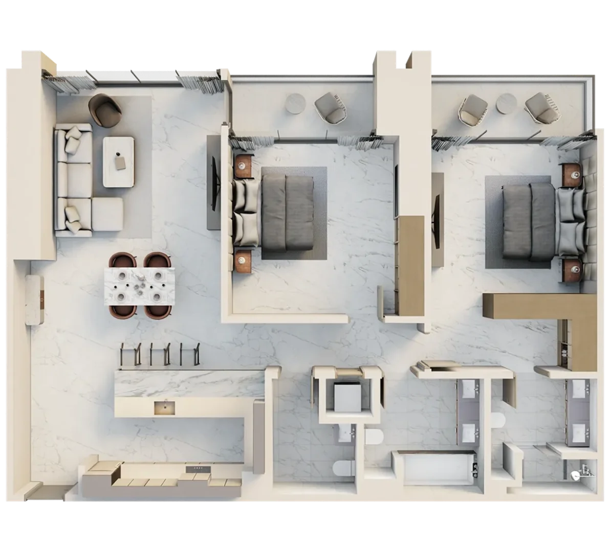 One River Point by Ellington 2 bedroom floor plan