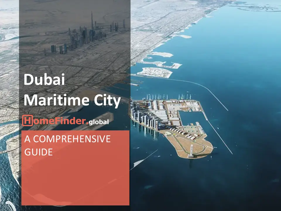 Aerial view of Dubai Maritime City showcasing the coastline, infrastructure, and port area.