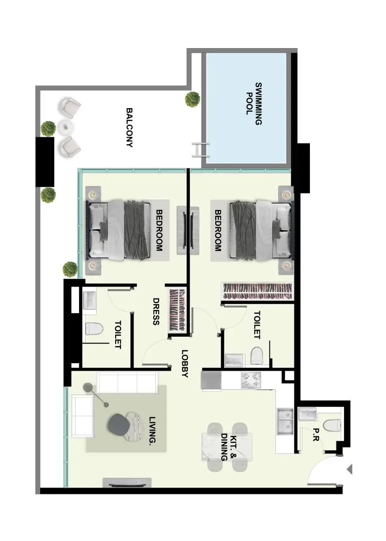 1bedroom floor plan for Samana Park Meadows