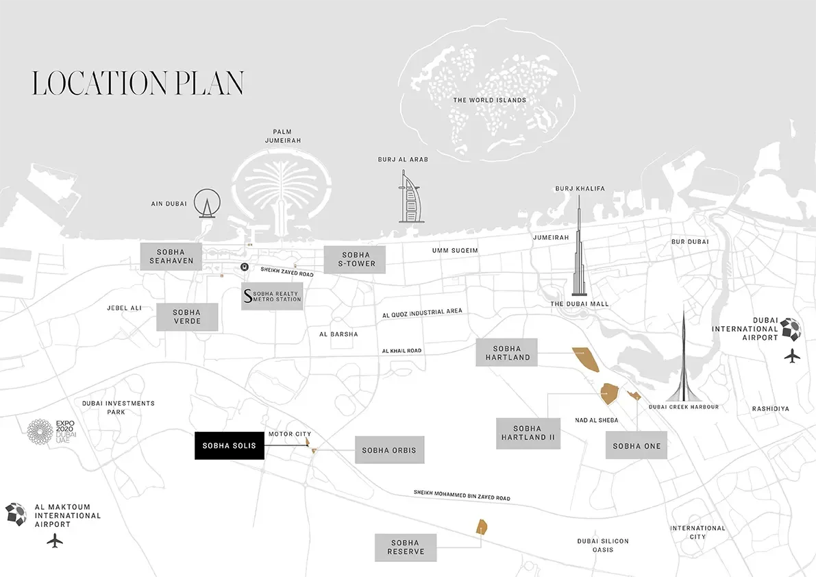 sobha solis at motor city location map