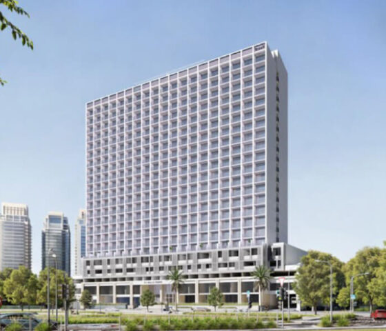 A photo of a gray cube-shaped apartment