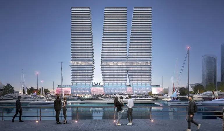 A photo of 3 penthouses that are next to each other like the letter w