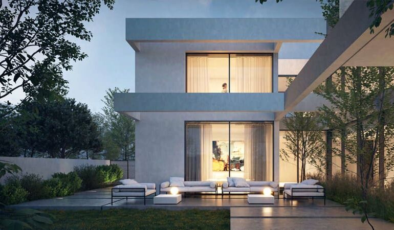 Photo of a white and gray villa