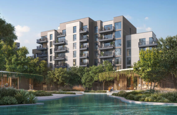 Discover contemporary luxury at Capria at Ghafwoods by Majid Al Futtaim, featuring modern apartments surrounded by lush greenery and serene water features.