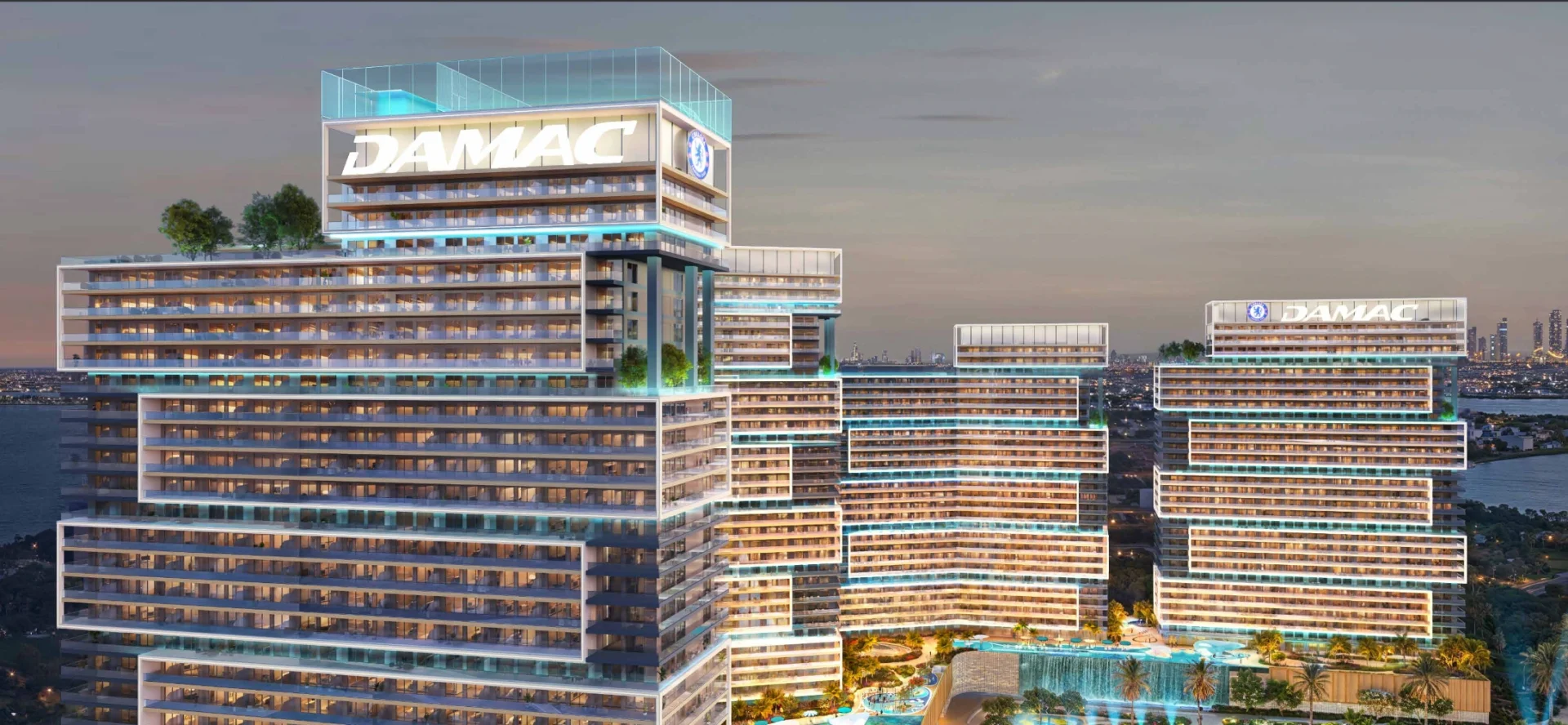 Chelsea Residences – Evening view with full complex lighting