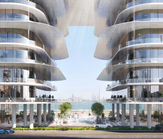 Modern architectural design with curved balconies at Dubai Harbour Residences