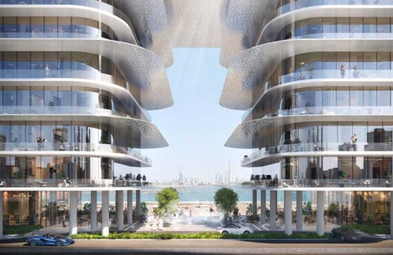Modern architectural design with curved balconies at Dubai Harbour Residences