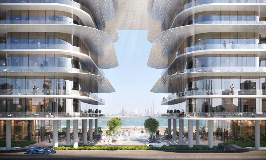 Modern architectural design with curved balconies at Dubai Harbour Residences