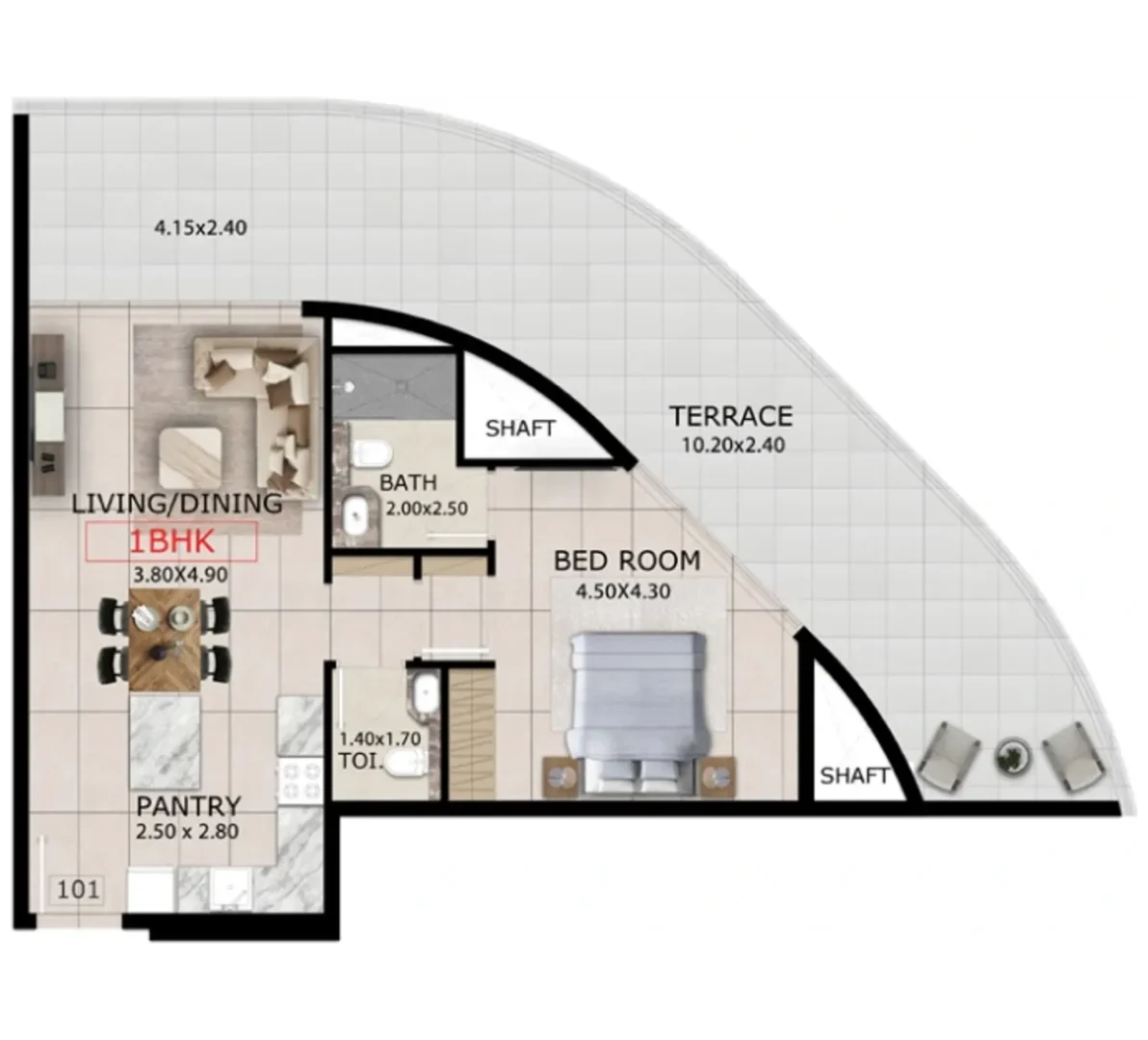 Mayfair Gardens Dubai – 1 badroom floor plan
