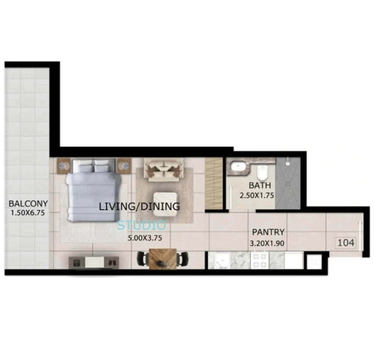 Mayfair Gardens Dubai – Studio badroom floor plan