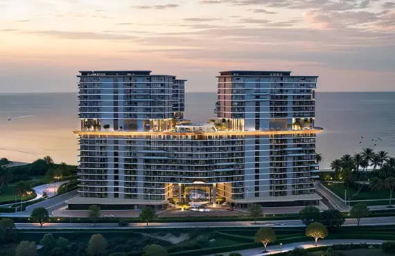 Costa Mare at Al Marjan – Twin tower architecture at dusk