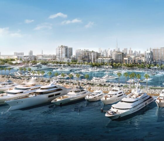 Marina view with multiple yachts docked at Sera by Emaar Properties in Dubai