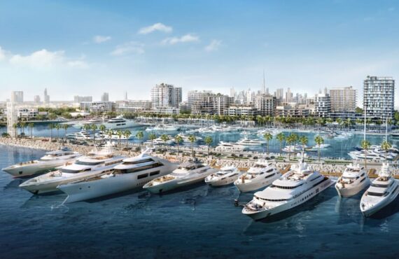 Marina view with multiple yachts docked at Sera by Emaar Properties in Dubai