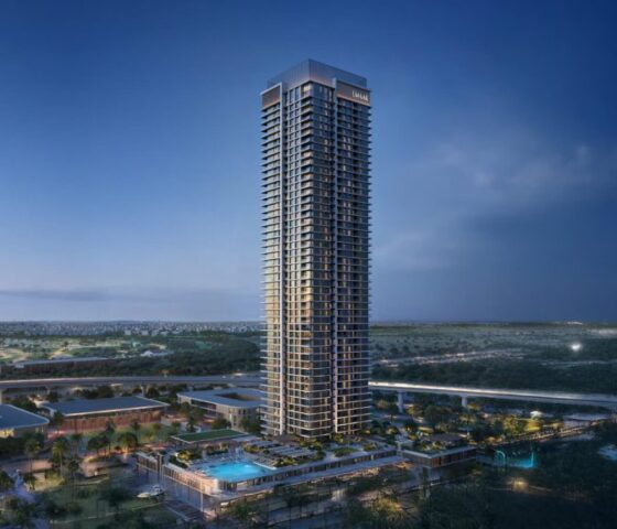 Aerial view of Lyvia by Palace residential tower surrounded by greenery