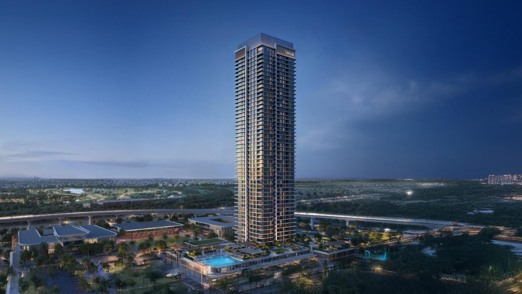 Aerial view of Lyvia by Palace residential tower surrounded by greenery