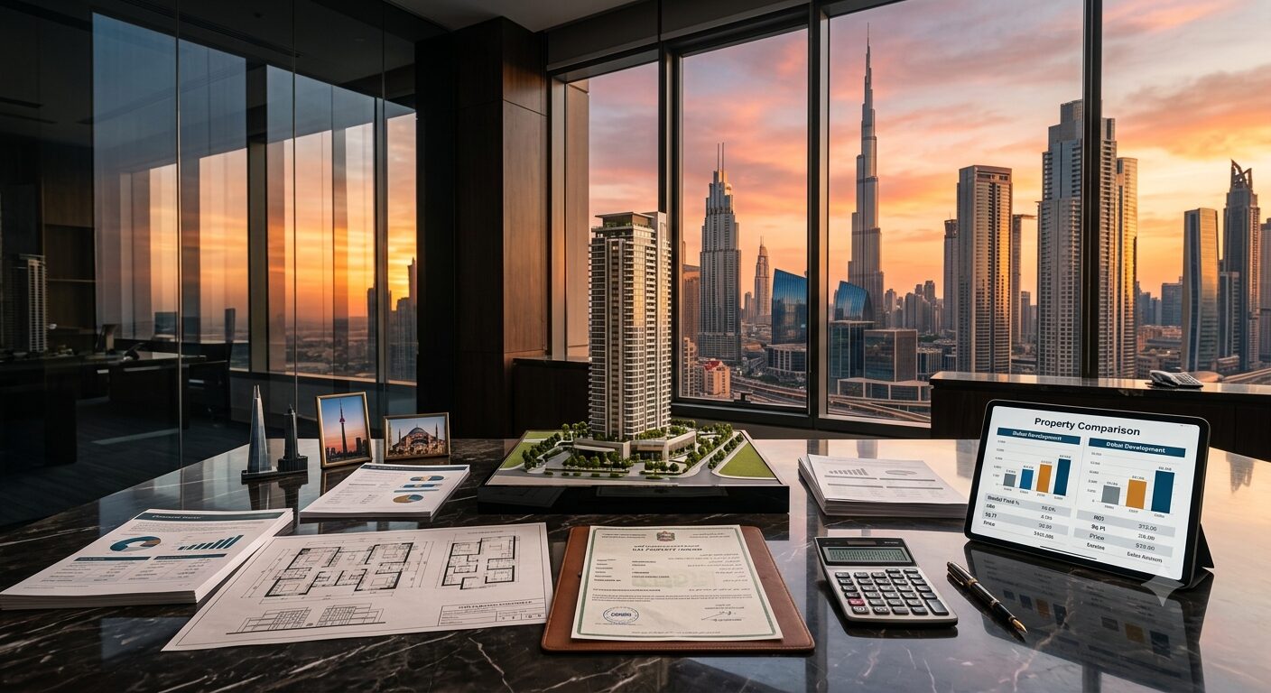 International buyer discussing Dubai property investment questions with a real estate advisor