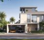 Exterior view of Selvara’s stylish villas with palm trees and a driveway.