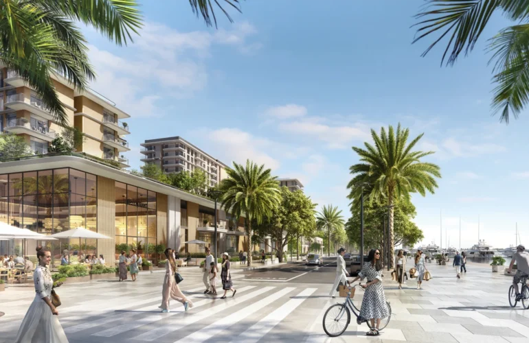 Pier Point 2 Outdoor café scene with palm trees and upscale shops