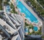 Top-down view of landscaped pool area at Binghatti Circle by Binghatti in Dubai
