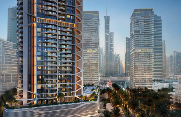 Aerial view of Altiera Heights residential complex with pool and landscaped gardens