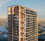 Elevated view of Altiera Heights with Dubai skyline and waterways