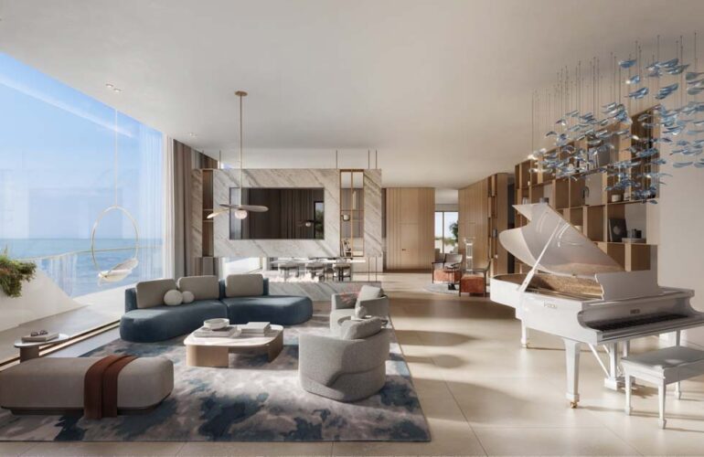 Minimalist and artistic luxury living space at The Mural by Beyond in Dubai