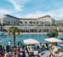 Leisure and beach area at Bayfront Marina Residences in Dubai, with umbrellas, loungers, and luxury beachfront views.