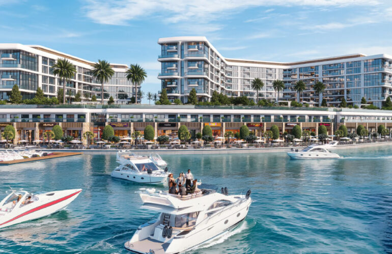 Luxury yachts docked at Bayfront Marina Residences in Dubai, highlighting the upscale marina lifestyle.