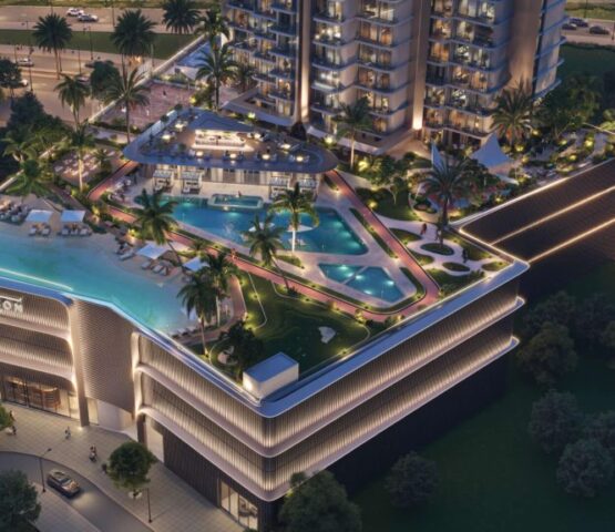 Beachside infinity pool and sun loungers at Voxa by Pantheon with skyline views