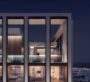 Architectural close-up of Binghatti Twilight’s modern exterior design lit up against the Dubai night sky.