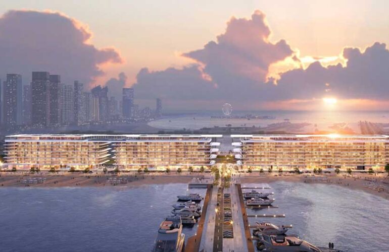 Sunset view over the marina at Dubai Harbour Residences