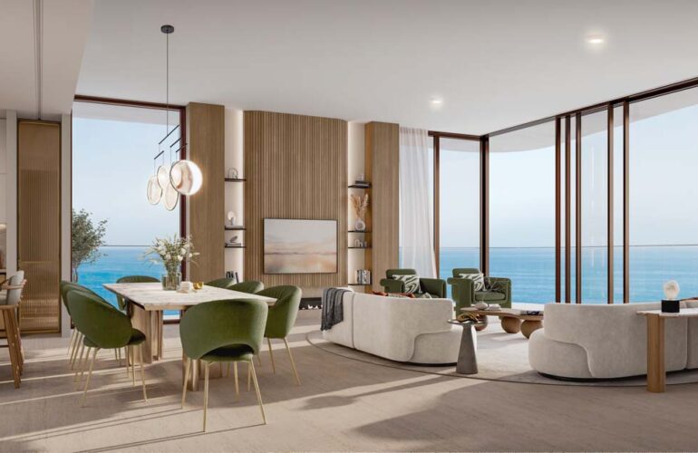 Light-filled luxury living room with ocean views at The Mural by Beyond in Dubai