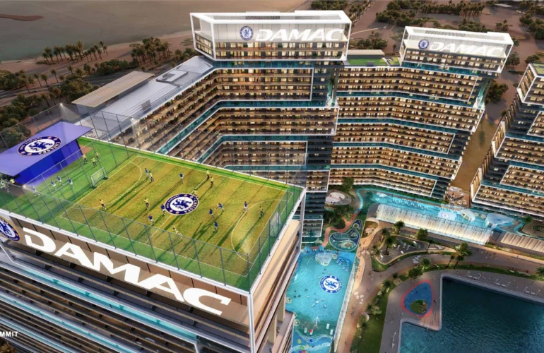 Chelsea Residences – Drone shot with branded helipad and layout