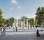 Vibrant community plaza with water features at Vida Residences Hillside Dubai