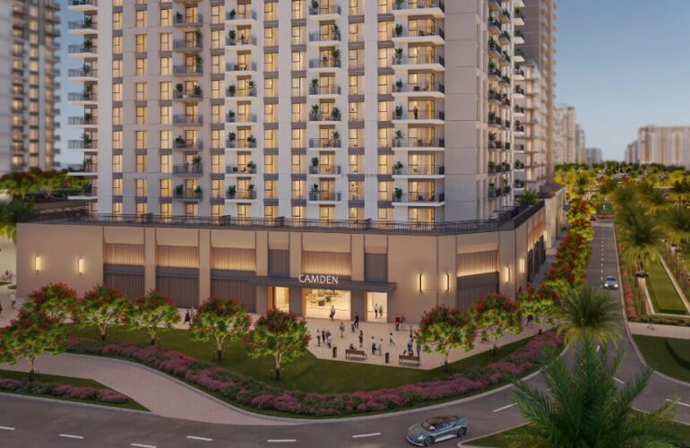 Residential buildings of Camden project in Dubai surrounded by greenery