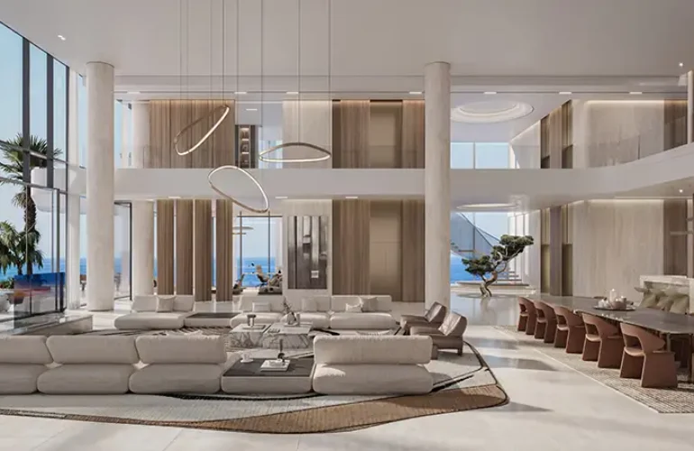 Costa Mare at Al Marjan – Elegant living and dining area with sea view