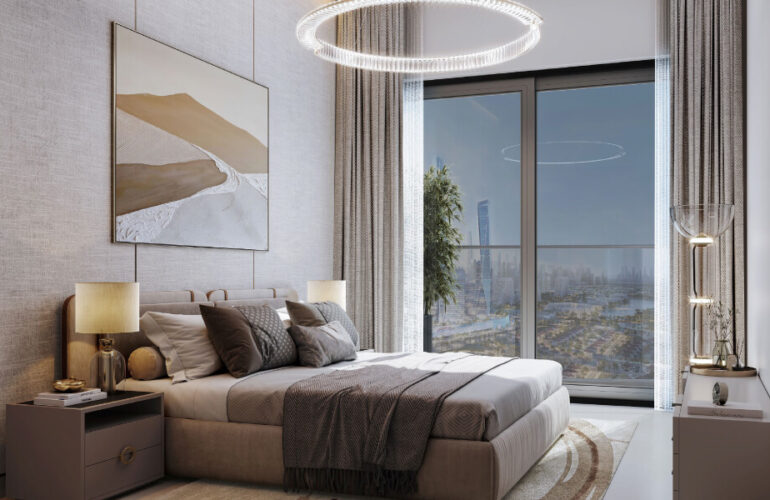 Contemporary bedroom with natural light and modern décor at Sobha Central