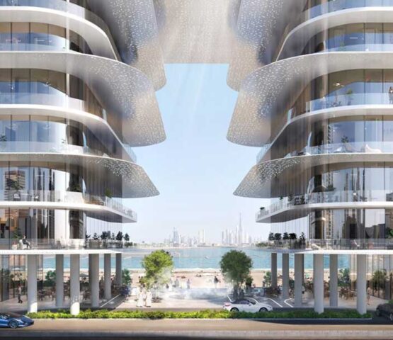 Modern architectural design with curved balconies at Dubai Harbour Residences
