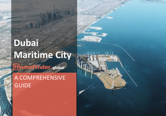 Aerial view of Dubai Maritime City showcasing the coastline, infrastructure, and port area.