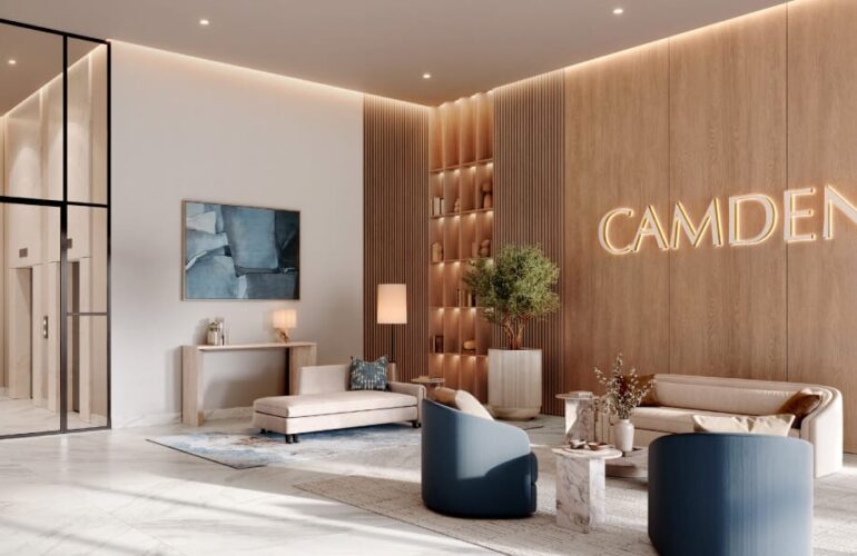Luxurious and minimalistic lobby of Camden project in Dubai