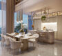 Luxurious dining area and kitchen with sea view at Beach Walk Grand in Dubai