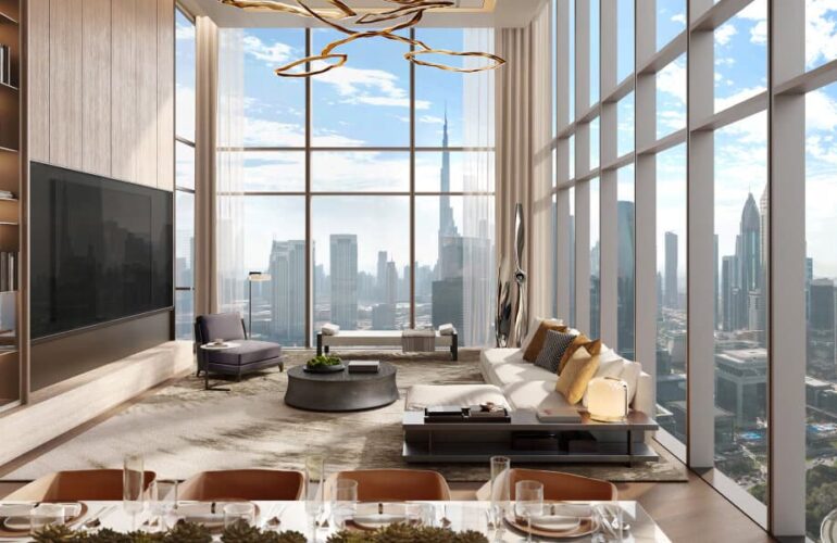 Emirates Towers – Lounge with panoramic views and chic furniture