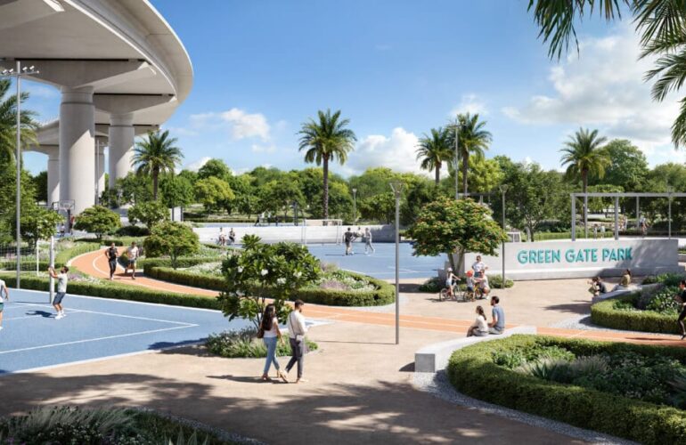 Lifestyle boulevard at Silva by Emaar, Dubai – urban living with shops, cafes, and residential towers.