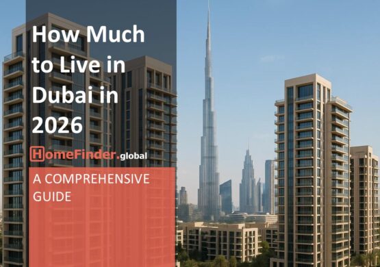 Dubai skyline with luxury penthouses and modern apartments, showing the costs of moving to Dubai in 2026