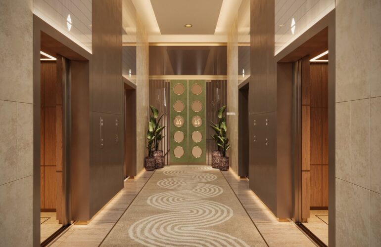 Stylish and welcoming lobby area of Hyde Residence with seating and decor