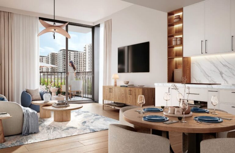 Stylish modern apartment interior at Camden project in Dubai