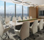 High-end boardroom with panoramic city views, luxury furniture, and sleek design in ME DO RE Business Dubai.