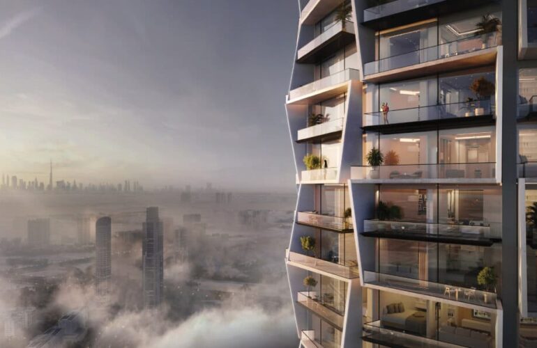 Skyline of Dubai seen through the fog from Binghatti Circle by Binghatti
